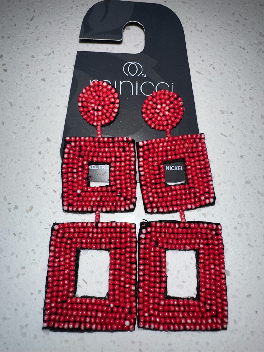 Payless Red Beaded Double-Square Drop Earrings
